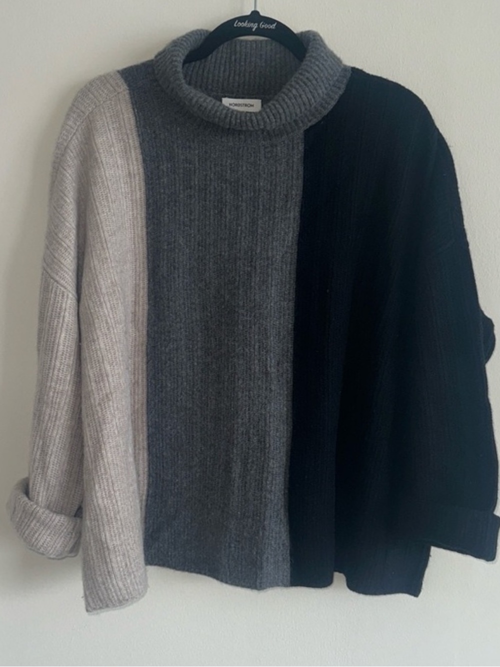 Nordstrom 1X Wool Cashmere Colorblock Turtleneck Sweater Plus Size Beige Gray